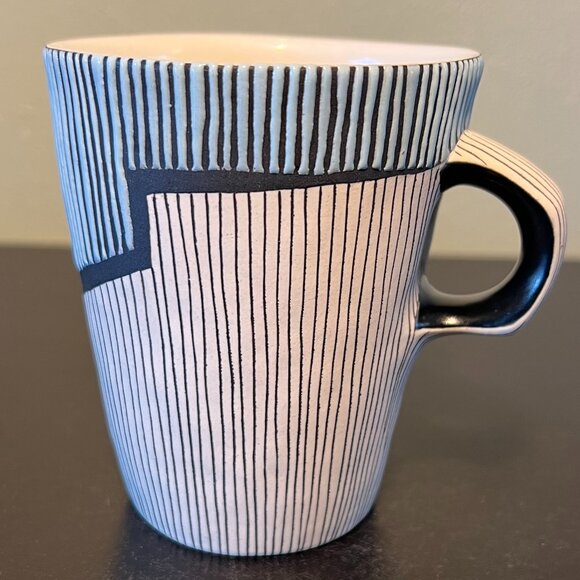 Handcrafted LIZ PECHACEK Signed Ceramic Mug w/ Inlay & Wax Resist Glaze Striped - Picture 4 of 12